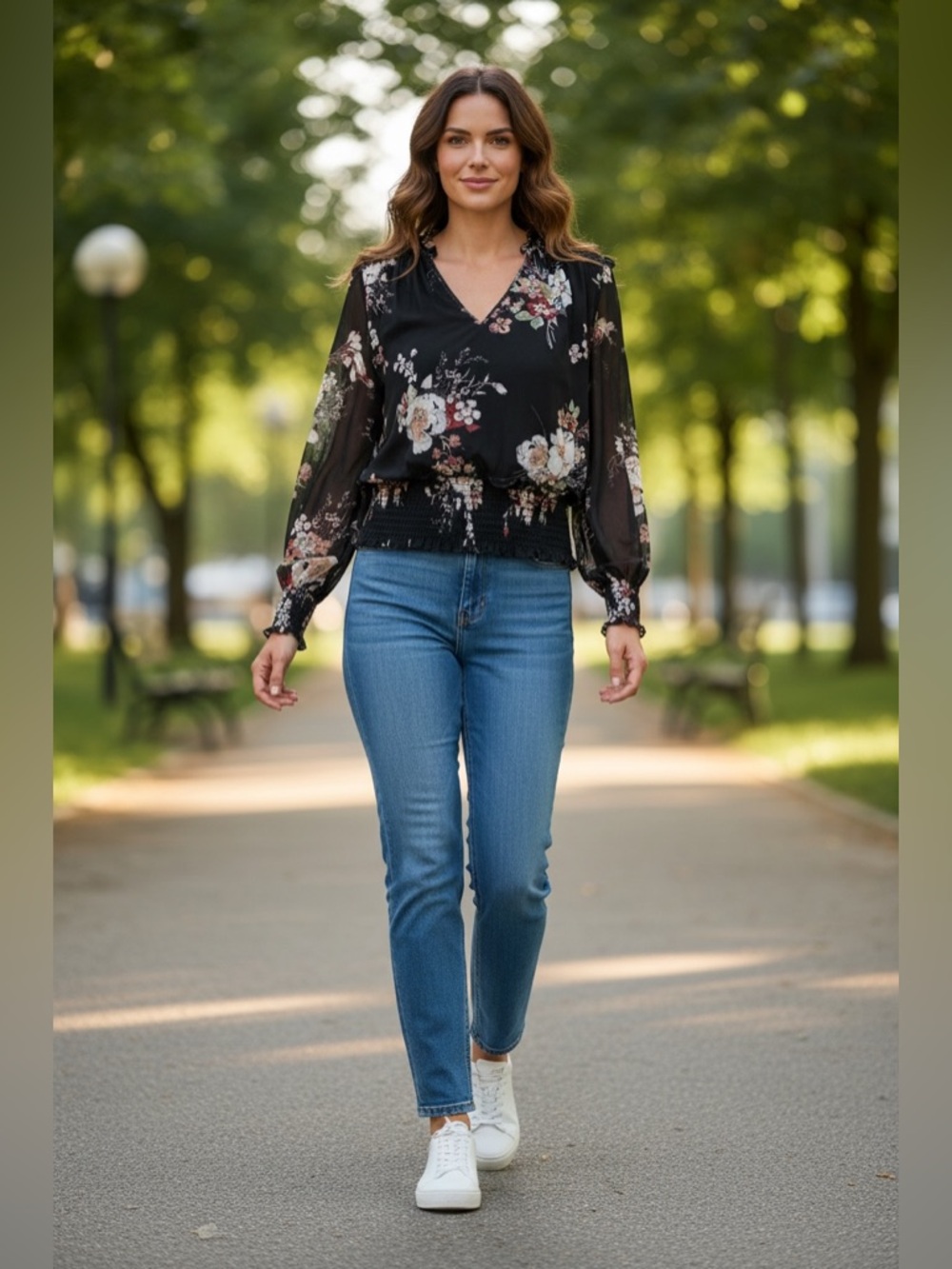 🔴American Rag Black and Floral Print Blouse